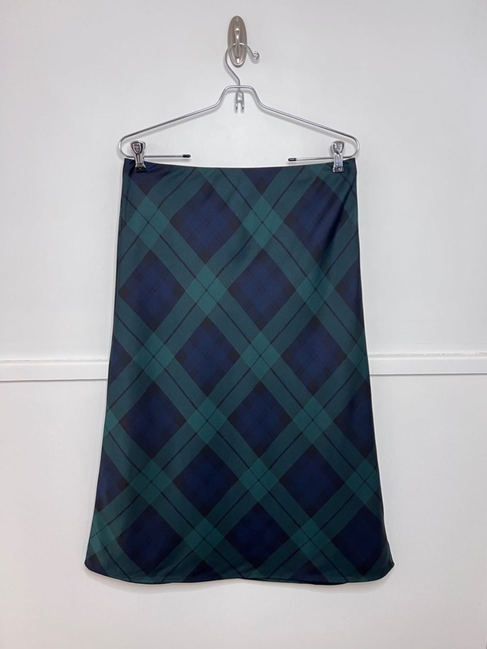 J. Crew Factory Black Watch Green Tartan Plaid Bias Slip Skirt NWT
